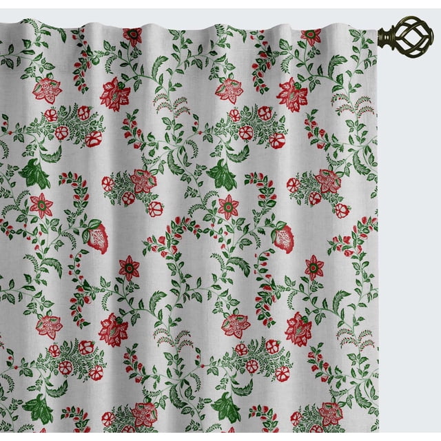 Vargottam 84 Inch Rod Pocket/Back Tab Cotton Curtains for Windows and Doors - Light Filtering Cotton - Light Filtering Drapes For Doors - Set of 2 Panels, 52"x84" - Motif Vine Design (White)