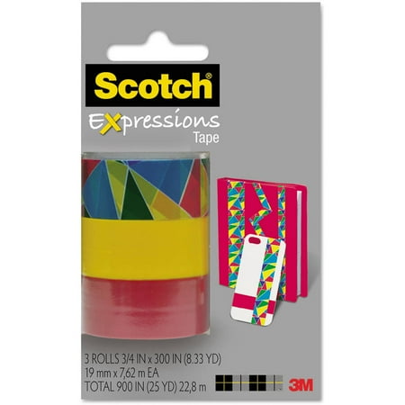 Scotch Expressions Magic Tape, 3/4" x 300", Assorted Stained Glass, 3 Pack