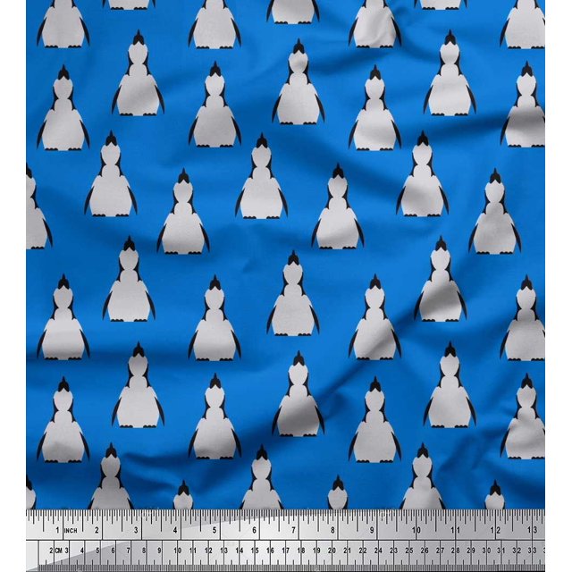 Soimoi Georgette Viscose Fabric Penguin Ocean Print Sewing Fabric Yard 42 Inch Wide