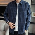 thumbnail image 5 of Shirts for Men Fall Long Sleeve Button Down Business Plaid Shirt Jacket with Pocket Casual Plus Size Loose Collar Mens Dress Shirts Navy XXXXL, 5 of 5