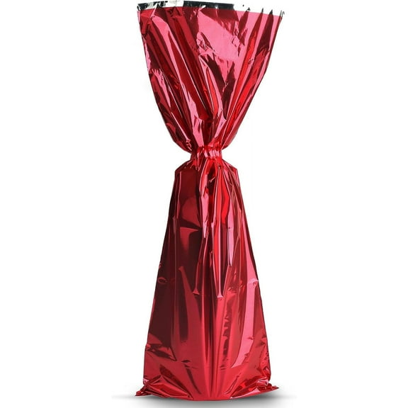 MT Products Metallic Red Mylar Wine Gift Bags for Bottles - Pack of 25