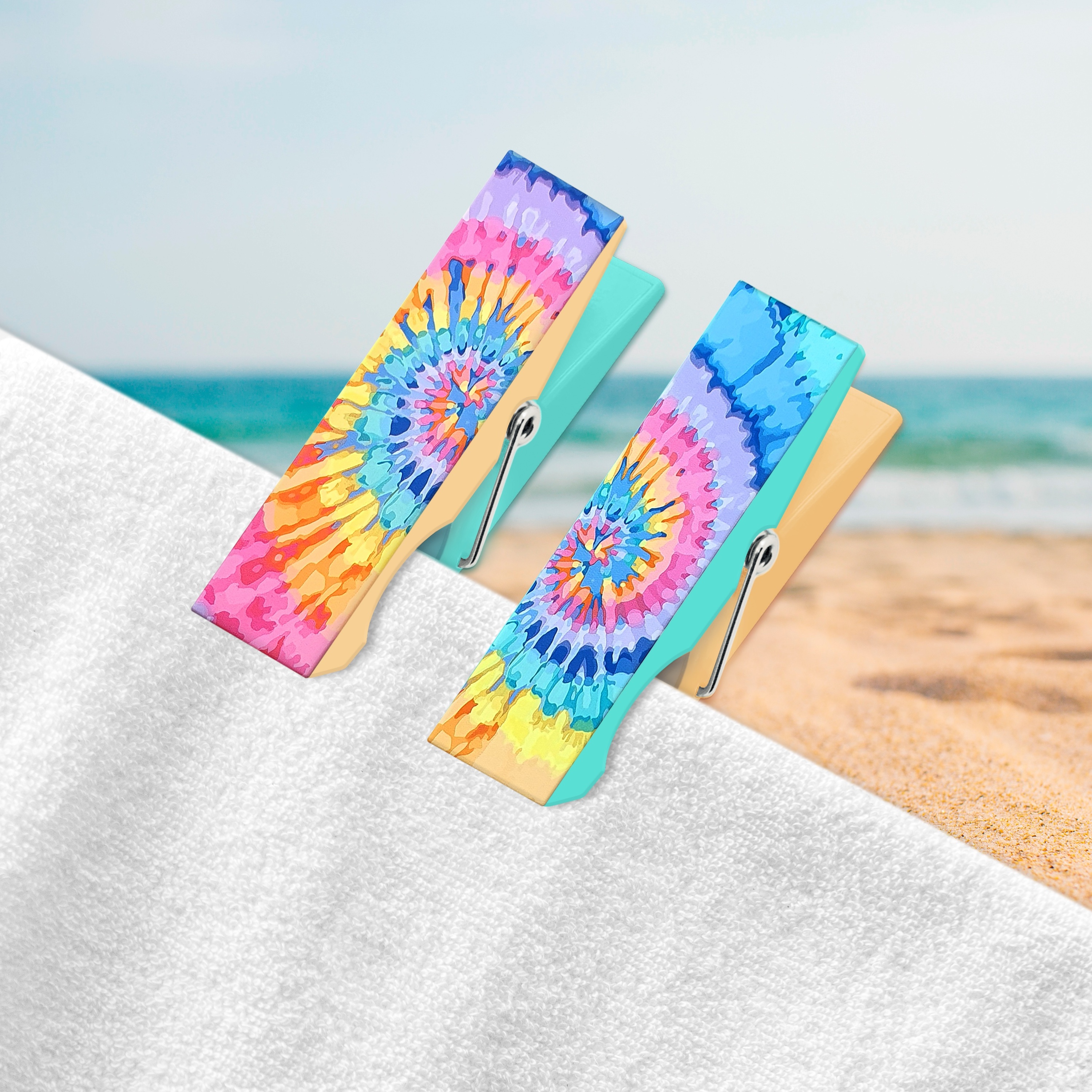 Mainstays Beach & Pool Towel Clips, Tie Dye, 2 Count