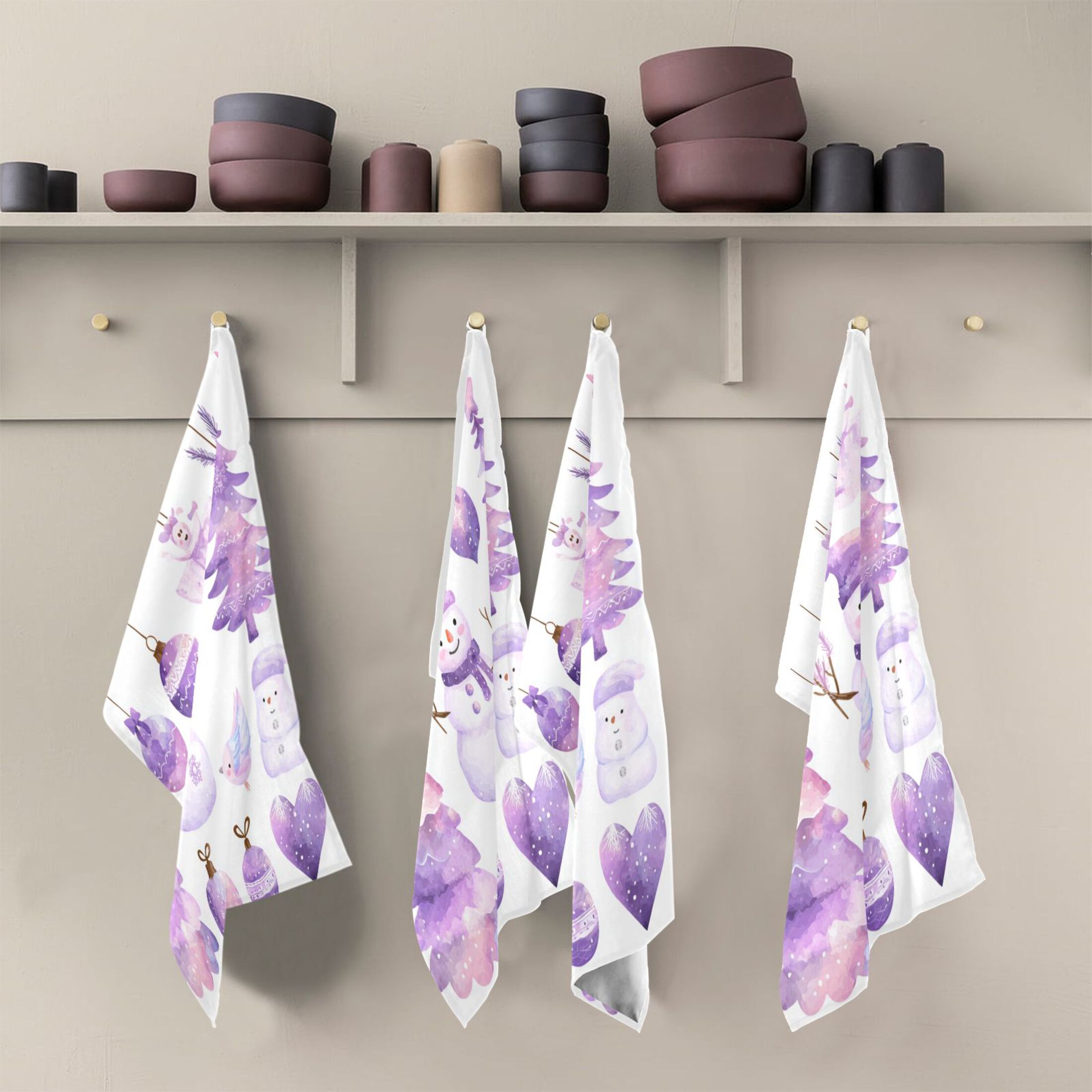 Kitchen Towel 28x18 Inches x6，Plate Towel, Decorative Towel, Napkin, Tea Towel Tea Towels For Kitchen Dish Cloths & Dish Towels Cute Purple Christmas Snowman