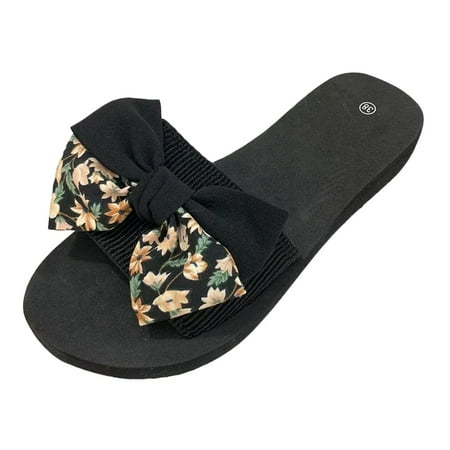 

Pgeraug womens slippers Slippers For Women Ladies Summer Bohemian Bow Decoration Sandals Open Toe Slippers Casual Shoes mens slippers Black 41