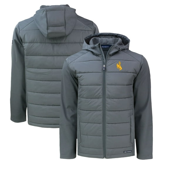 Men's Cutter & Buck  Gray Wyoming Cowboys Evoke Hybrid Eco Softshell Recycled Full-Zip Hoodie Jacket