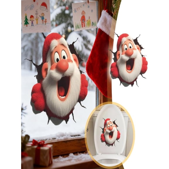 Santa Breaking Through Wall Sticker - 11.8Inch Christmas Decal, 3D Peel and Stick Wall Art for Holiday Home Decor