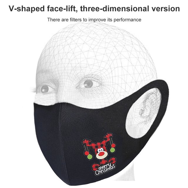 Ruiboury Christmas-Themed Cosplay Facial Mask Dustproof Elastic Ear Wearing Face Cover with Filter Type C B 2Set