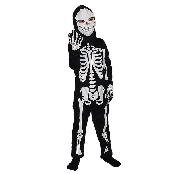 Tal Disfraz de calavera para niños de Halloween Disfraz de calavera fantasma Juego de rol Tema de cosplay Disfraz de fantasma de baile Traje de una pieza para niños de 130 cm - 140 cm