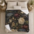 thumbnail image 5 of Dark Vintage Garden Floral Pattern with Hydrangeas, Peonies, Iris and Leafy Stems, Soft Flannel Blanket, Home Decor for Women, Living Room and Bedroom, Anniversary Gift, Botanical Art, 5 of 9