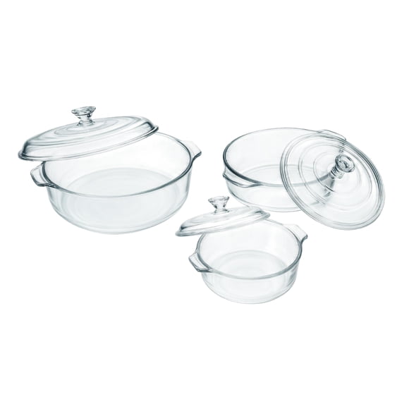 Set de 3 Cacerolas con Tapa Pyrorey de Vidrio Diseño Liso Transparente