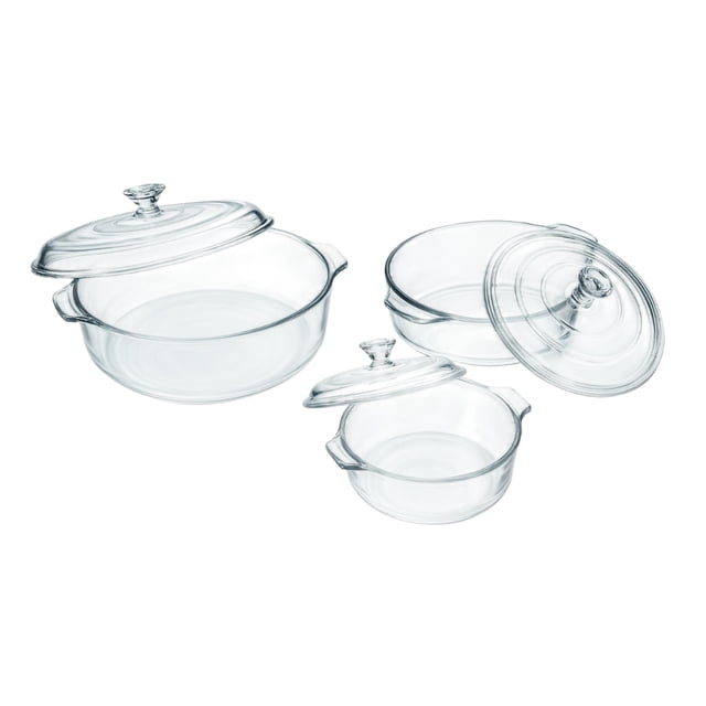 Set de 3 Cacerolas con Tapa Pyrorey de Vidrio Diseño Liso Transparente