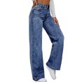 thumbnail image 5 of Wutalume High Waisted Jeans for Women Vintage Washed Straight Leg, Versatile Denim Pants for Casual Chic & Everyday Outfits,Dark Blue 2XL, 5 of 7