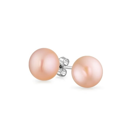 9mm Genuine Pink Pearl Earrings Simple Plain Pink Freshwater Cultured Pearl Ball Stud Earrings For Women For Teen 925 Sterling Silver 7MM ()