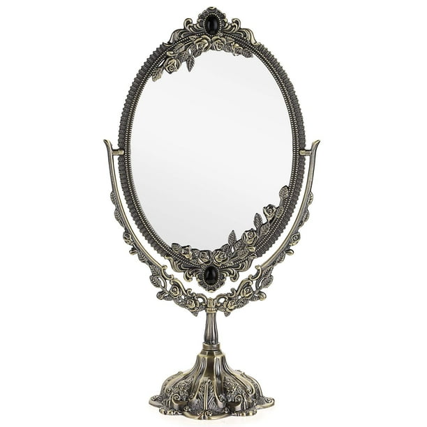 Espejo de maquillaje JUXYES de metal vintage con soporte