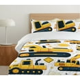 thumbnail image 4 of Ambesonne Trucks Duvet Cover Set, Cartoon Construction Print, King, Yellow and Dark Petrol Blue, 4 of 4