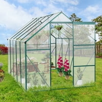 6x10 FT Polycarbonate Greenhouse with Raised Base and Anchor, Plant Greenhouse with Sliding Door, Aluminum Heavy Duty Walk-in Greenhouses Kits for Outdoor Garden Backyard in All Season, Green