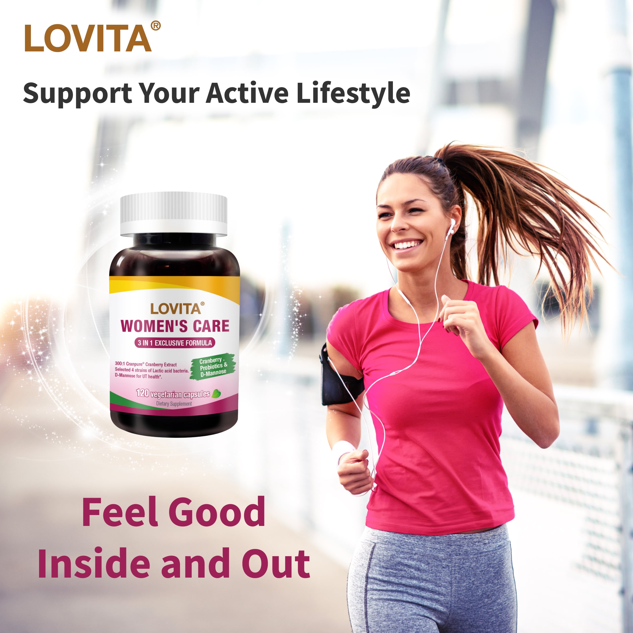 LOVITA Women's Care Supplement – Supports Urinary Tract & Digestive Health with D-Mannose, Cranberry & Probiotics – 120 Vegan Capsules
