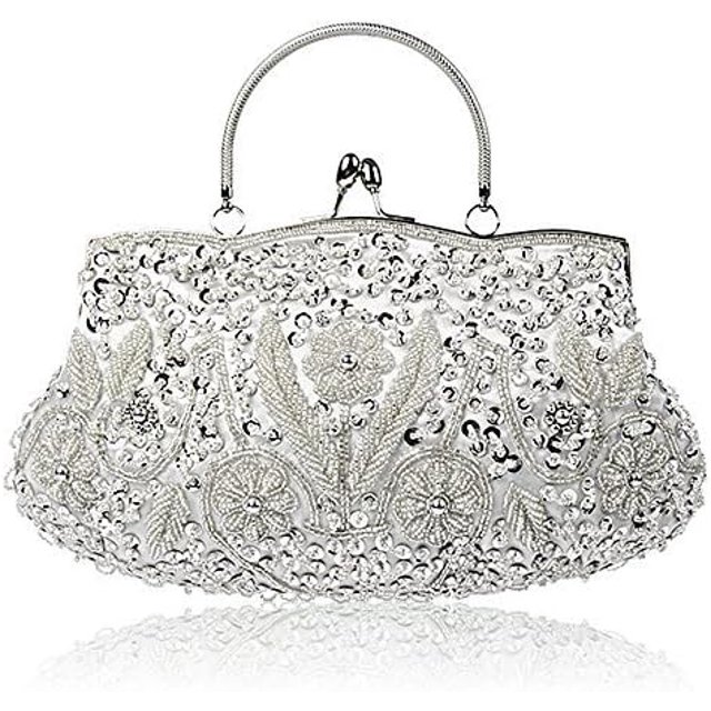 Bolso de noche tipo sobre suave con diseño floral antiguo y lentejuelas
