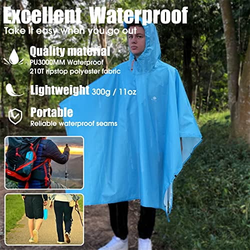 Anyoo Lightweight Waterproof Rain Poncho Reusable Ripstop Breathable Raincoat with Hood for Outdoor Activities 