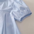 thumbnail image 6 of hoksml Girls Puff Short Sleeve Ruffle Neck Dress, Back to School Outfit for Kids, Breathable Cotton, Soft Tiered Ruffle Hem Dress, 6 of 9