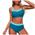 thumbnail image 2 of Duqingm Womens Bathing Suits Women's Tie Back Padded High Cut Bralette Bikini Set Two Piece Swimsuit Blue,L, 2 of 7
