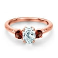 thumbnail image 3 of Gem Stone King 18K Rose Gold Plated Silver Sky Blue Aquamarine and Red Garnet Engagement Ring for Women | 1.15 Cttw | Oval 7X5MM | Gemstone March Birthstone | Size 8, 3 of 6
