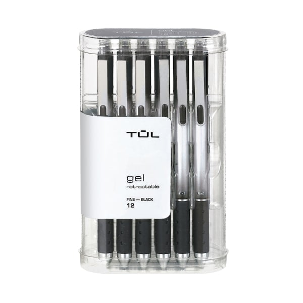 TUL Gel Pens, Retractable, Fine Point, 0.5 mm, Gray Barrel, Black Ink