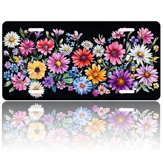 1 Pcs License Plate Covers & Frames, Vivid Watercolor Flower Arrangement For Decorative Front, Aluminum License Plate Covers & Frames Cover For Men Women, 12" X 6"