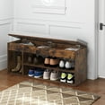 thumbnail image 3 of 31 Inches Shoe Storage Bench, 3 Tier Shoe Rack Organizer w/Flip-Top Storage & Padded Seat Cushion, Shoes Rack w/Hidden Storage, Wooden Entryway Bench for Entryway, Living Room (Brown+Gray), 3 of 9