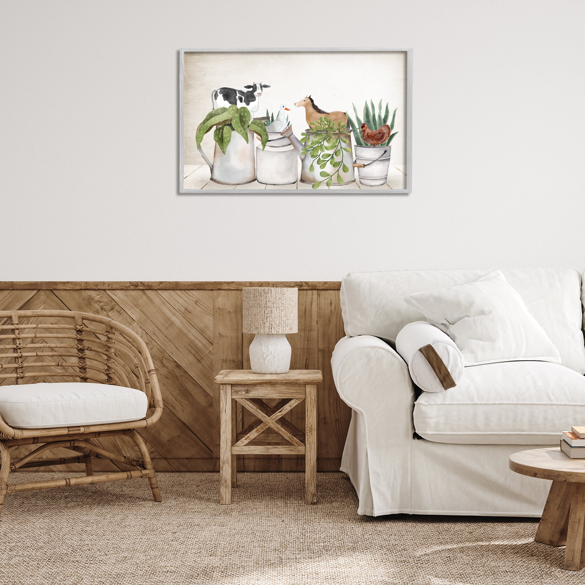 Stupell Industries Tin Farm Animal Plants Botanical & Floral Painting Gray Framed Art Print Wall Art, 30 x 20