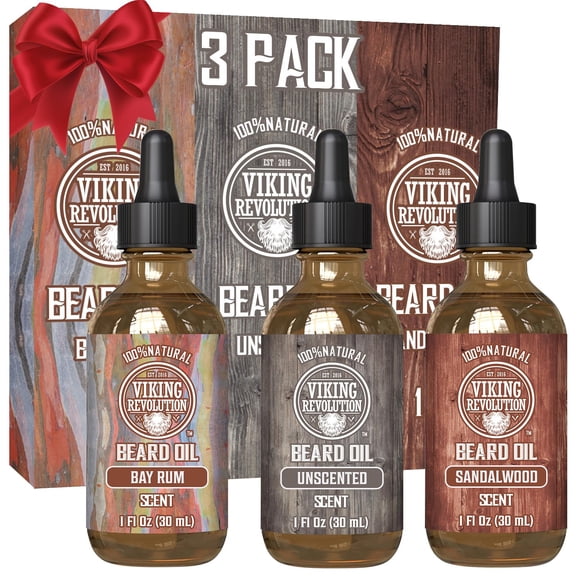 Aceite para barba Viking Revolution, paquete de 3 unidades, 30 ml, sándalo, sin perfume