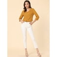 thumbnail image 3 of Top de blusa de oficina vintage con botones de manga 3/4 y lunares para mujer Amarillo M, 3 of 5