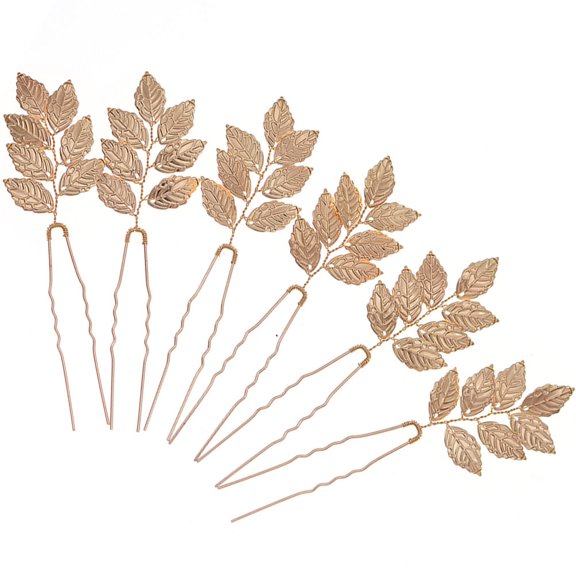 WRISTBIQUE 6Pcs Wedding Hair Accessorie Leaf Hairpins Golden Alloy U Shape For Bun Hairstyles Women 11x3.5cm