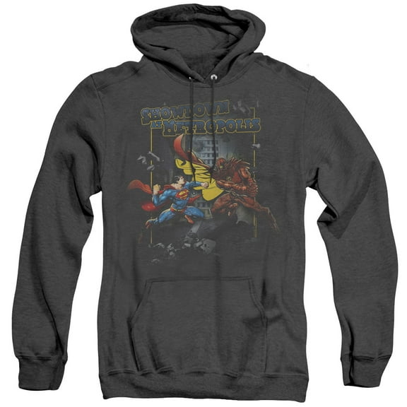 Superman Showdown Adult Heather Hoodie Sweatshirt Black
