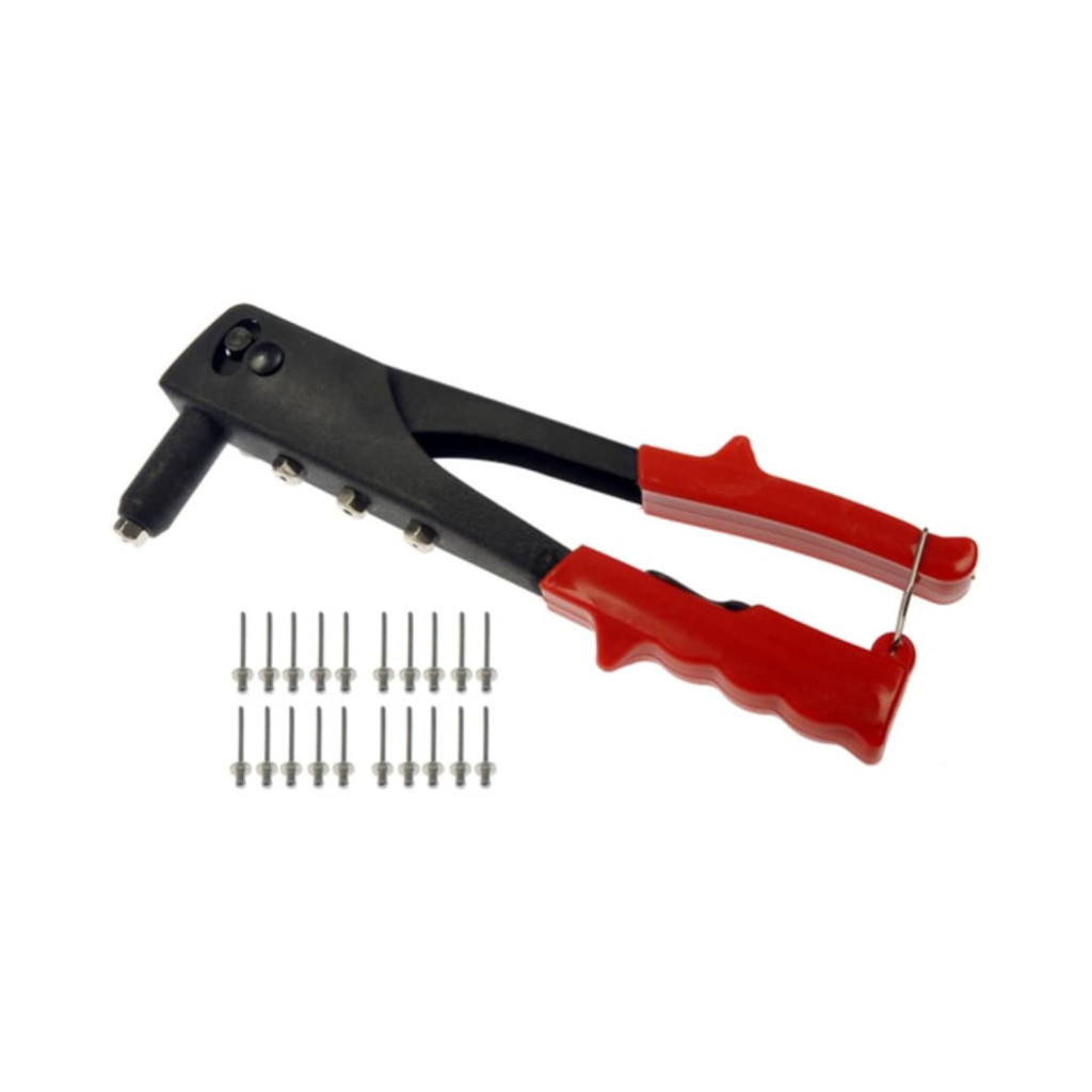 KarParts360 Rivet Guns | Black/Red Housing | Plastic Grip Material | Non-Slip | Steel Handle Material | 3/32-3/16 Mandrel Size Range | With 20 Rivets