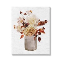 Lovely Autumnal Flower Bouquet Rustic Grain Pattern Botanical & Floral Painting Gallery-Wrapped Canvas Print Wall Art
