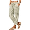 thumbnail image 2 of VBVC Women's Gingham Drawstring Cropped Pants , Summer Tapered Trousers For Women , Ladies' Checkered Side Button Hem Bottoms with Pockets, Green , S-2XL, 2 of 8