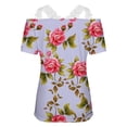 thumbnail image 5 of Fesfesfes Tops for Womem Loose Summer Tops Fashion Women's Summer V-Neck Lace Patchwork Short Sleeve Top Blouse Wide Neck Blouse Tops Summer, 5 of 5