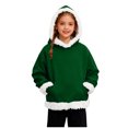 thumbnail image 3 of Ulanda Kids Boys Santa Hoodie Fleece Sherpa Lined Furry Fur Warm Xmas Sweatshirt with Pocket (Dark Green, 10-11 Years), 3 of 9