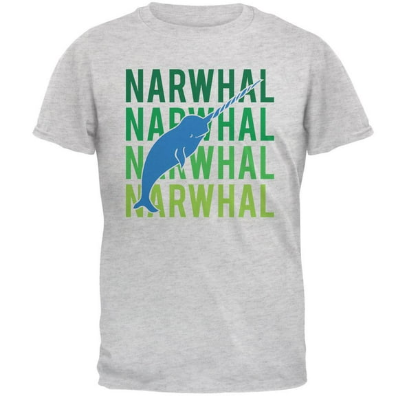Narwhal Stacked Repeat Mens T Shirt Light Heather Grey LG