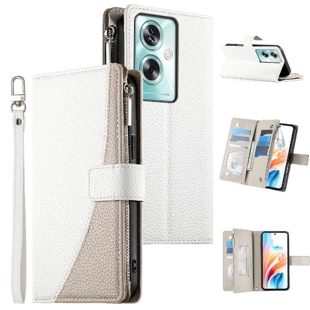 Funda cartera GANGXUN para OPPO A79 5G , cuero PU con tarjetero, cremallera, correa de mano, soporte y protección 573°