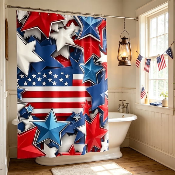 Fmbmuo Patriotic Shower Curtain 72x72 Inch Waterproof Heavy-Duty Polyester Bathroom Curtain with 12 Hooks Home Decor,Multicolor