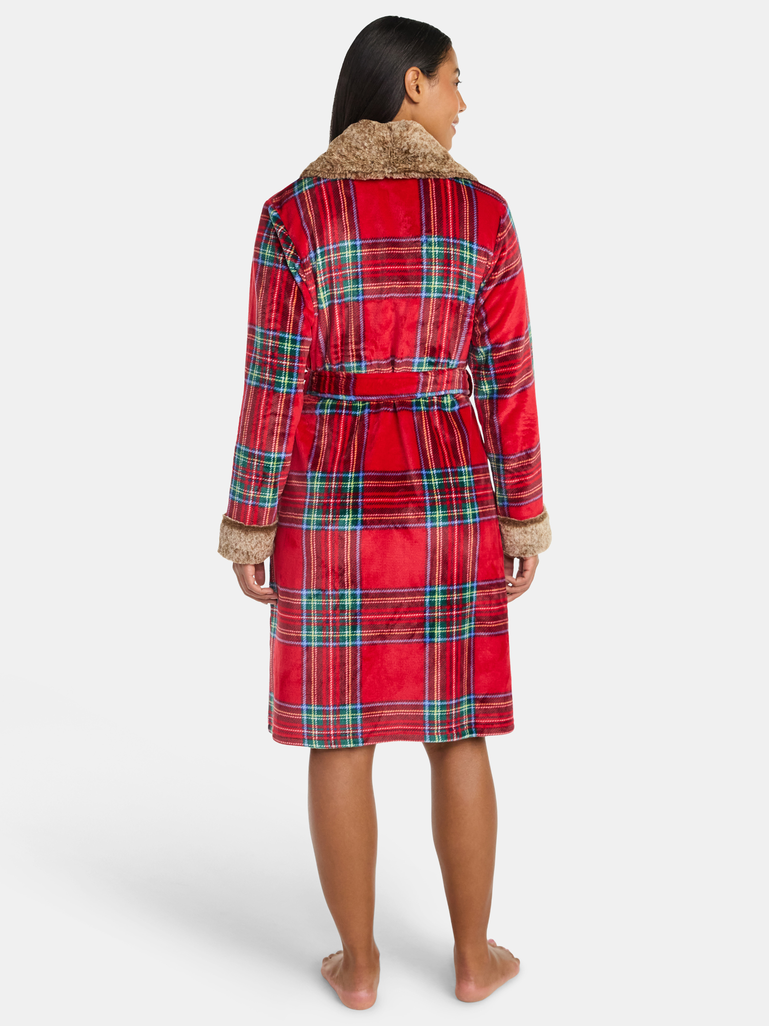 Martha Stewart Everyday Women's Plush Robe with Faux Fur Trim, Sizes S-XXL