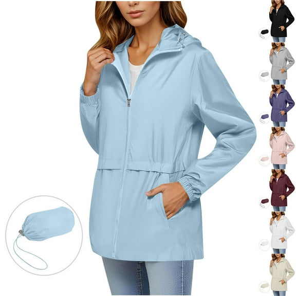 jtjvou Waterproof Rain Jacket for Womens Lightweight Packable Windbreaker Outdoor Hiking Hooded Raincoat with Pockets Beige L