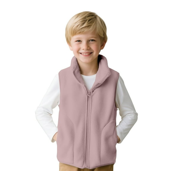 Otqutp Boys Girls Plain Fleece Vest Teen Kids Zip Up Mock Neck Sleeveless Thermal Fall Winter Outerwear Warm Jacket Waistcoat