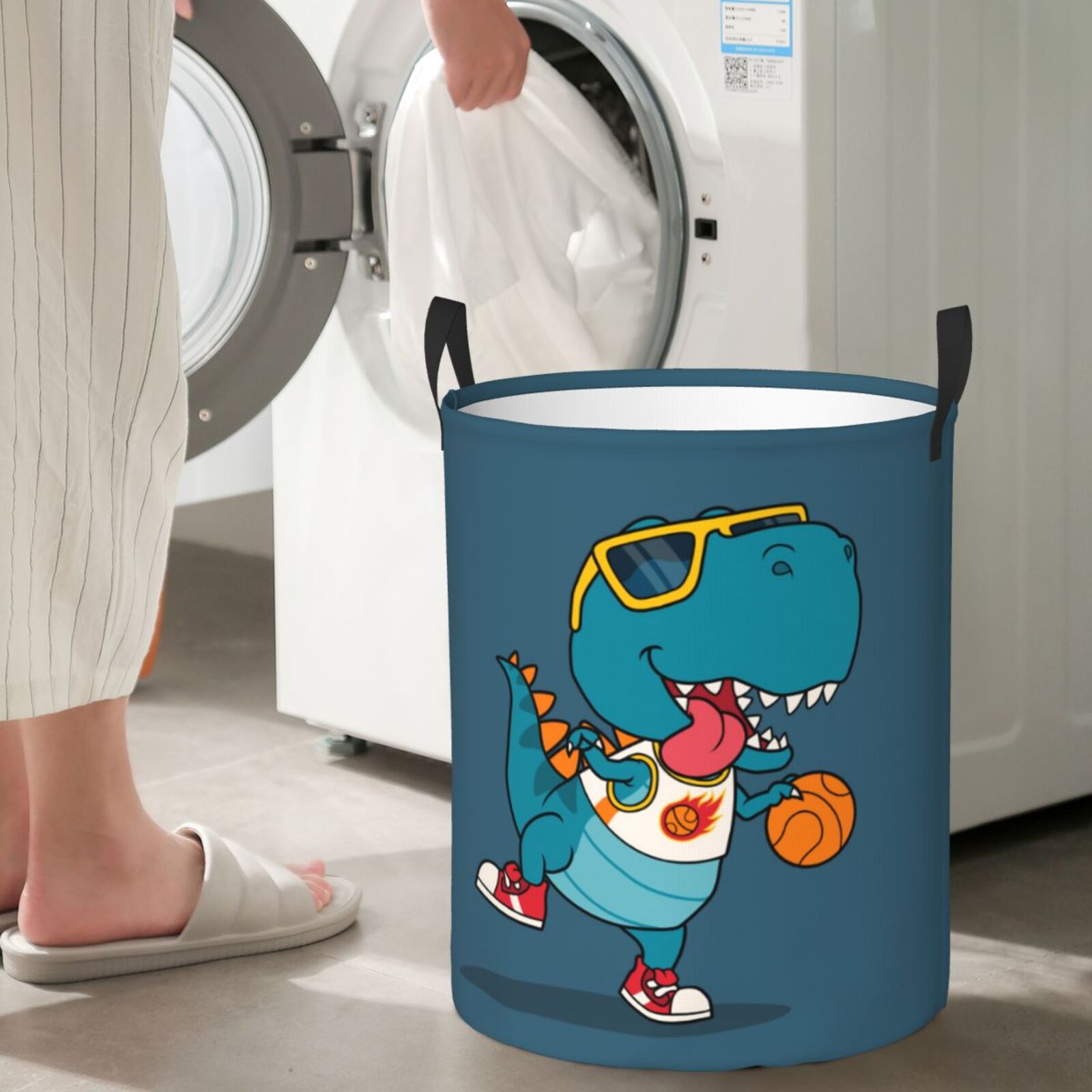 Large Laundry Basket with Handles - Basketball Dinosaur Play Kids Baby Dirty Clothes Laundry Hamper for Bedroom Aesthetic