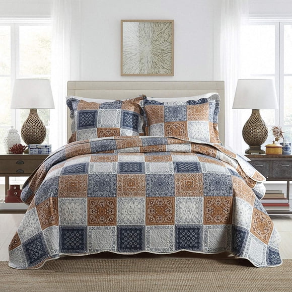 Juego de colcha reversible NEWLAKE tamaño king con bloques de color