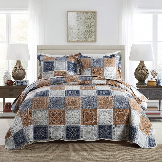 Juego de colcha reversible NEWLAKE tamaño king con bloques de color