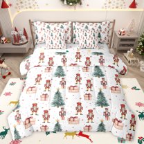 jejeloiu Retro Nutcracker Soldier 7 Pieces Bedding Comforter Set,Merry Xmas Gifts Full Bedding Set,Green Pchristmas Tree Fitted Sheet Flat Sheet For Girls Kids,Super Cozy Room Decor Reversible