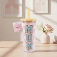 thumbnail image 2 of Checkered Mom Patch Tumbler with Straw, Pink, 24 oz, Mother's Day by Way To Celebrate, 2 of 6